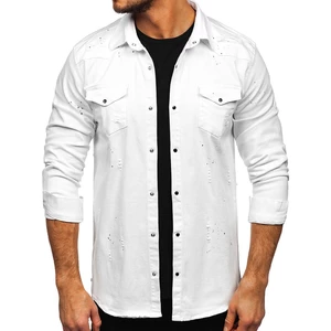 Biela pánska riflová košeľa s dlhými rukávmi Bolf R803