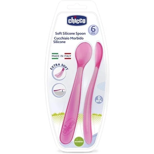 Chicco Soft Silicone lžička 6m+ Pink 2 ks