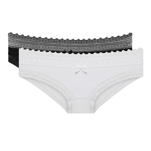 DIM SEXY FASHION SLIP 2x - Women's cotton panties with lace 2 piece - black - white