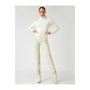 Koton Women Ecru Leather Look Trousers