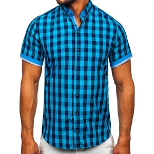 Čierno-modrá pánska károvaná košeľa s krátkymi rukávmi Bolf 4508