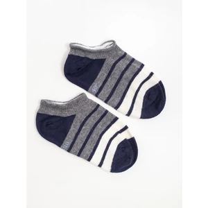 Gray and navy blue striped short socks