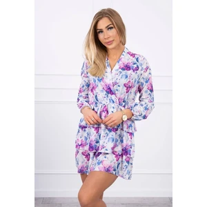 Floral dress with an envelope neckline ecru