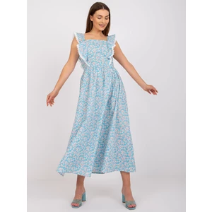 Blue cotton maxi dress with prints