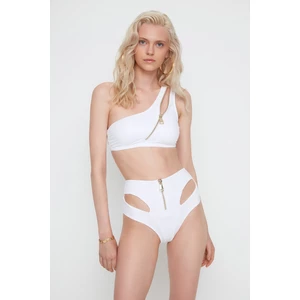 Trendyol X Moeva White Zipper Detailed High Waist Bikini Bottom