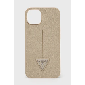 Zadní kryt Guess PU Saffiano Triangle pro Apple iPhone 13, béžová