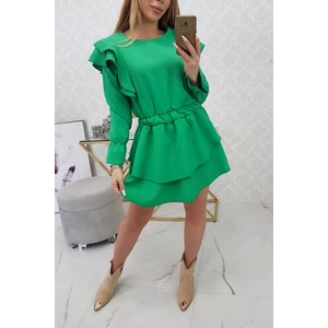 Dress with vertical flounces light green