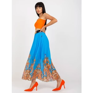 Blue pleated maxi skirt with belt