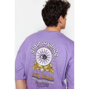 Trendyol Dark Lilac Men's Oversize Back Printed Short Sleeved T-Shirt