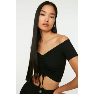 Trendyol Black Pleated Knitted Blouse