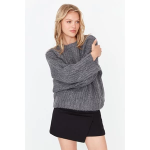 Trendyol Anthracite Oversize Knit Detailed Knitwear Sweater