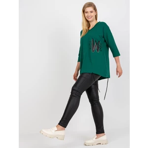 Dark green long blouse of larger size with 3/4 sleeves