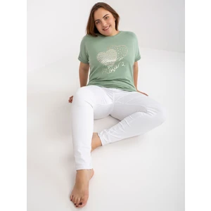 Women's pistachio cotton T-shirt with large print