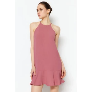 Trendyol Pink Straight Cut Mini-Weave Skirt with Flounces Dress