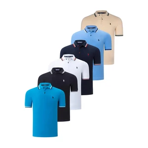 SIX SET T8594 DEWBERRY MENS T-SHIRT-BLACK-WHITE-NAVY-LIGHT BLUE-DARK BLUE-BEIGE