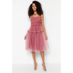 Trendyol Dried Rose Tulle Elegant Evening Dress that Opens at the Waist/Skater Lined