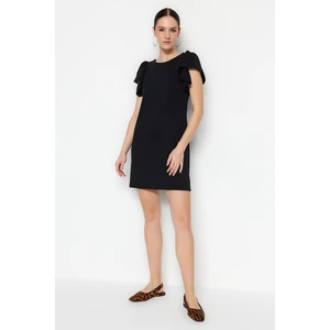 Trendyol Black Shift/Plain Balloon Sleeve Crepe Mini Knitted Dress