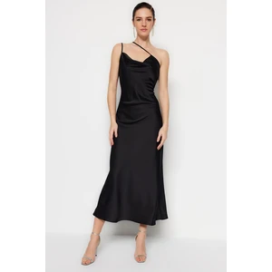 Trendyol Evening Dress In Black Weave Satin Long Evening Dress