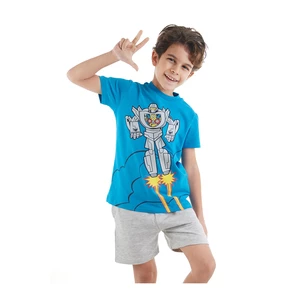 Mushi Robot Boy Blue T-shirt with Gray Shorts Summer Suit