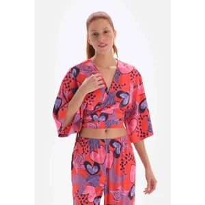 Dagi Pomegranate Flower Double Breasted Long Sleeved Negligee