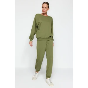 Trendyol Khaki Regular/Normal fit Basic Off Shoulders Thick Knitted Tracksuit Set