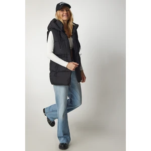 Happiness İstanbul Women's Black Hooded Inflatable Vest