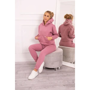 Insulated set with sweatshirt with tie at the bottom dark pink