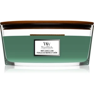 Woodwick Mint Leaves & Oak vonná sviečka s dreveným knotom (hearthwick) 453,6 g