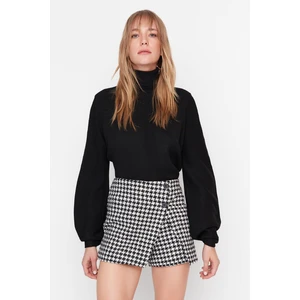 Trendyol Black Houndstooth Patterned Woven Short Skirt