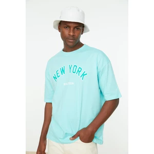 Trendyol Mint Men's Oversize Fit 100% Cotton Crew Neck Short Sleeve Printed TShirt