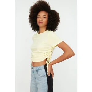 Trendyol Yellow Plisowany Basic Dzianinowy T-Shirt