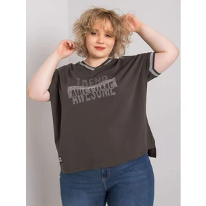 Dark khaki plus size blouse with Billi appliqué