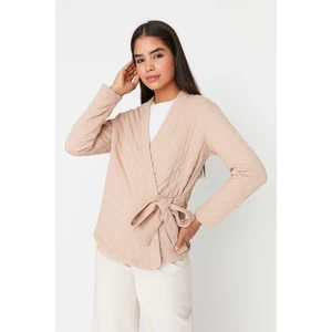 Trendyol Beige Tie Detailed Quilted Cardigan