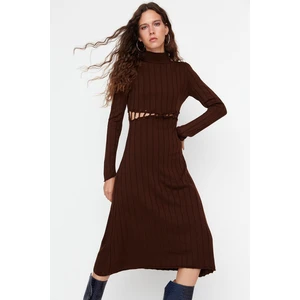 Trendyol Limited Edition Brown Side Tie Detailed Knitwear Dress