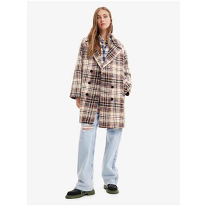 Light brown checkered coat with wool Desigual Duke - Ladies