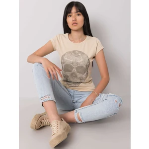 Beige women's t-shirt with a skull