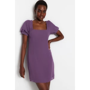 Trendyol Purple Straight Cut Mini Dress With Woven Chiffon Lined Square Collar