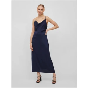 Dark blue ladies satin maxi-dresses VILA Ravenna - Ladies