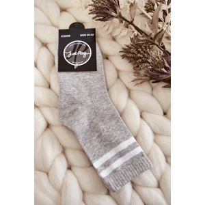 Youth Cotton Sports Socks with Stripes of Grey