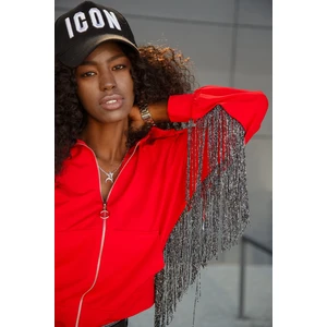 Oversize women's red sweatshirt with fringe