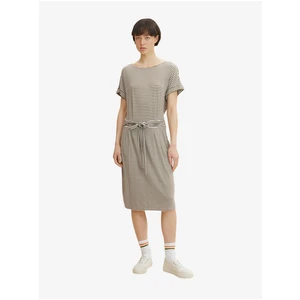 White-khaki Women's Striped Midish Dress with Tie Tom Tailor - Women