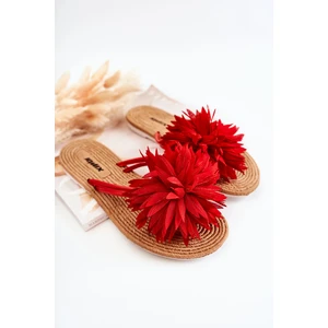 Women's flip-flops with fabric ornament Red Eviana