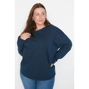 Trendyol Curve Navy Blue Crew Neck Long Sleeve Basic Knitted T-shirt