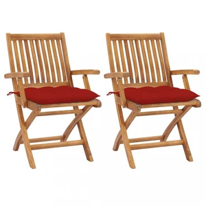 Záhradná stolička 2 ks teak / látka Dekorhome Červená,Záhradná stolička 2 ks teak / látka Dekorhome Červená