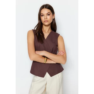 Trendyol Brown Woven Bone Button Detailed Double Breasted Blouse