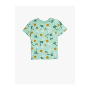 Koton Summer-Theme T-Shirt with Short Sleeves, Crew Neck Cotton