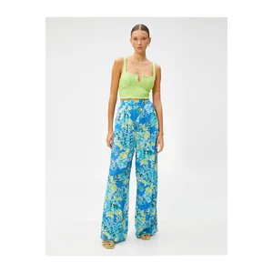 Koton Palazzo Pants with Floral Pockets, and Elastic Waist.