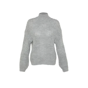 Trendyol Gray Wide Fit Soft Textured Basic Collar Knitwear Sweater