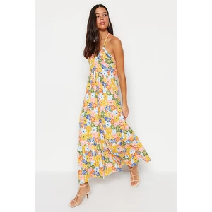 Trendyol Multicolored Floral Pattern With Tie Back Detail Maxi Knitted Dress
