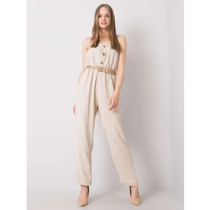 RUE PARIS Light beige jumpsuit with belt